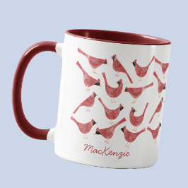 Festive Cardinal Bird Watercolor Personalized Name Tasse