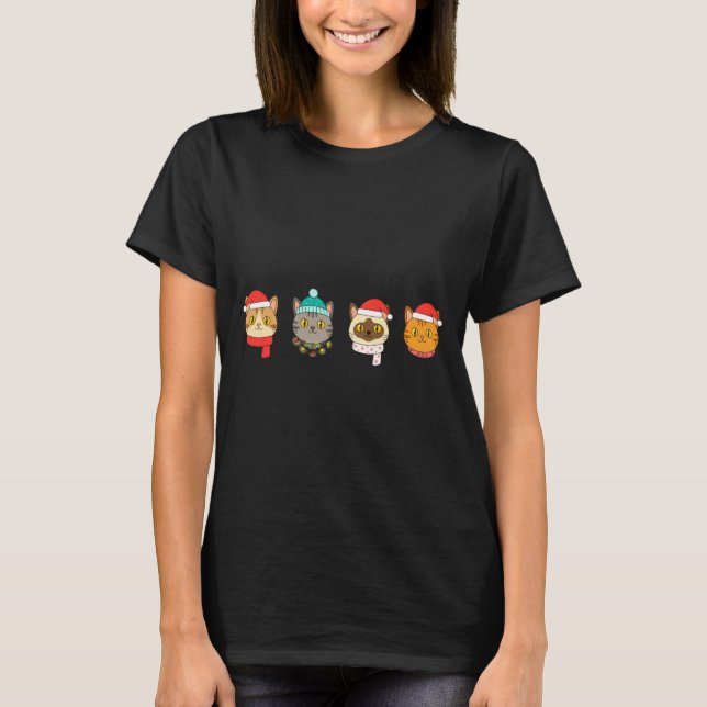 Festive Cat Lineup, Holiday Cat Art Cat Lovers, Ca T-Shirt (Vorderseite)