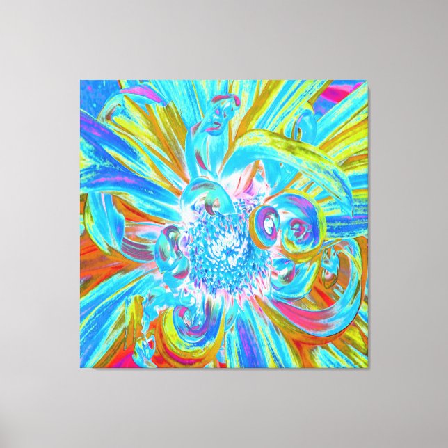 Festive Chartreuse and Blue Dahlia Flower Petals Leinwanddruck (Vorderseite)
