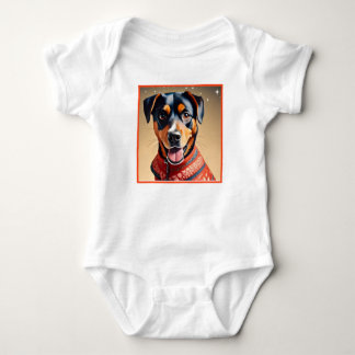 Festive Cheer: Cozy Rottweiler Mix in Red Sweater Baby Strampler