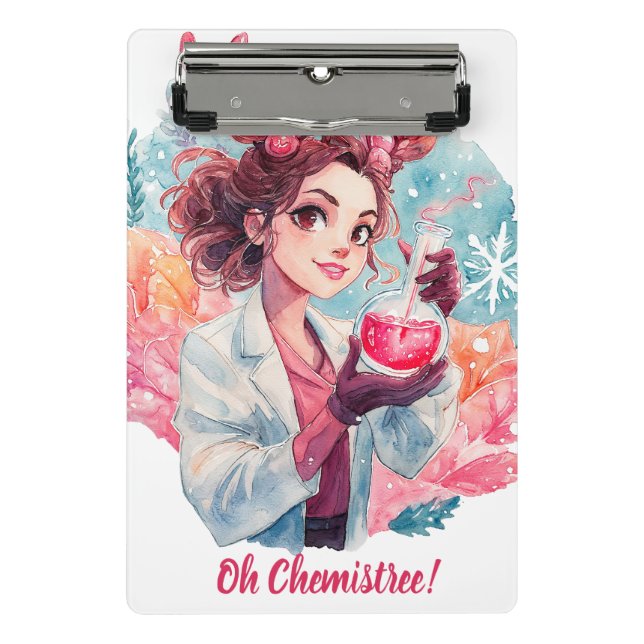 Festive Chemist Girl Watercolor Science Art Mini Klemmbrett (Vorderseite)