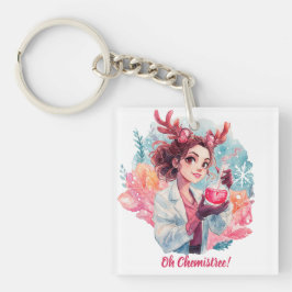 Festive Chemist Girl Watercolor Science Art Schlüsselanhänger