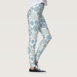 Festive Chic Floral Mandala Snow Flakes Pattern Leggings