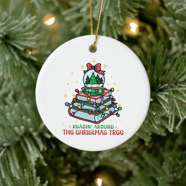 Festive Christmas Book Lover Keramik Ornament (Baum)