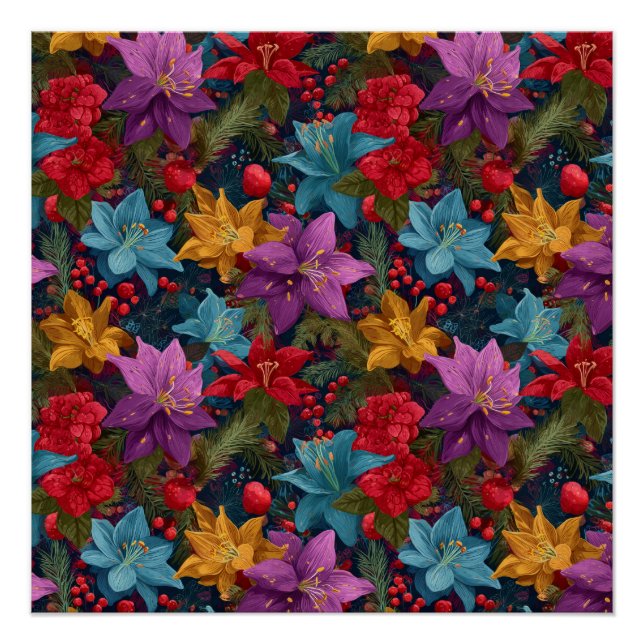 Festive Christmas Botanical Pattern Poster (Vorderseite)