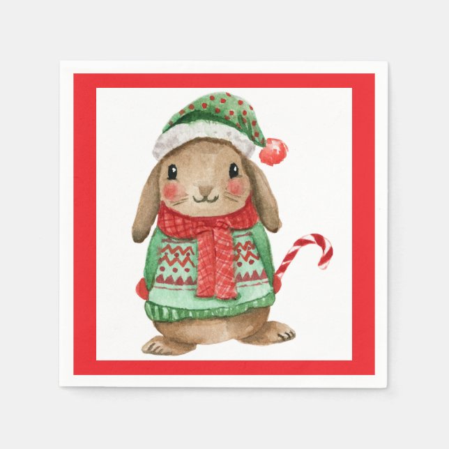 Festive christmas bunny with candy cane serviette (Vorderseite)