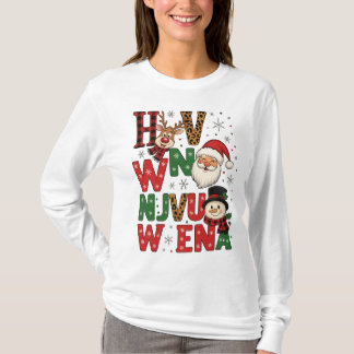 Festive Christmas Characters Letter Art T-Shirt