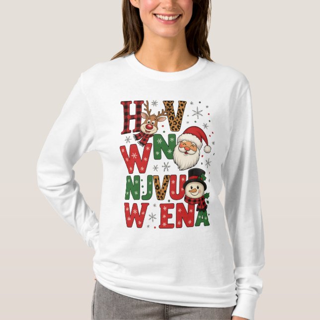 Festive Christmas Characters Letter Art T-Shirt (Vorderseite)