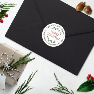 Festive Christmas Custom Return Address Runder Aufkleber