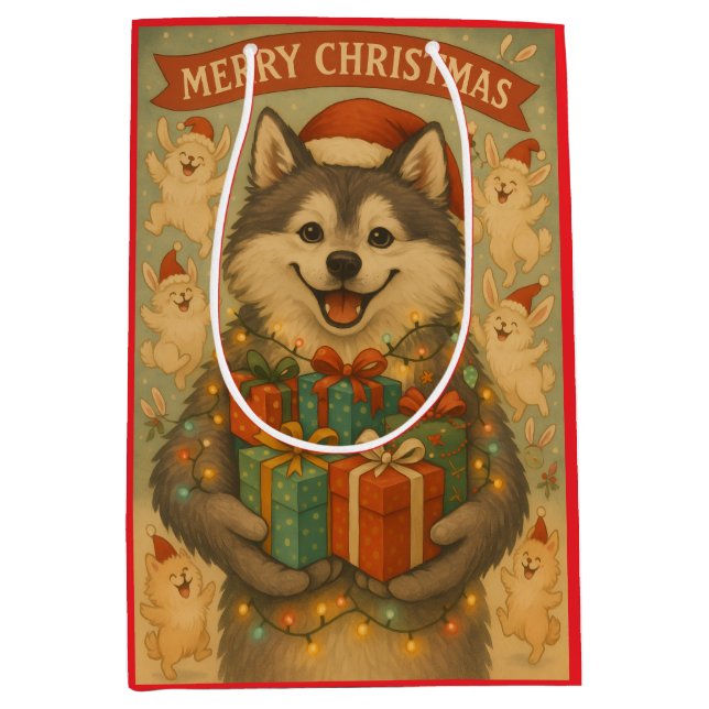 "Festive Christmas Dog" Mittlere Geschenktüte (Vorderseite)