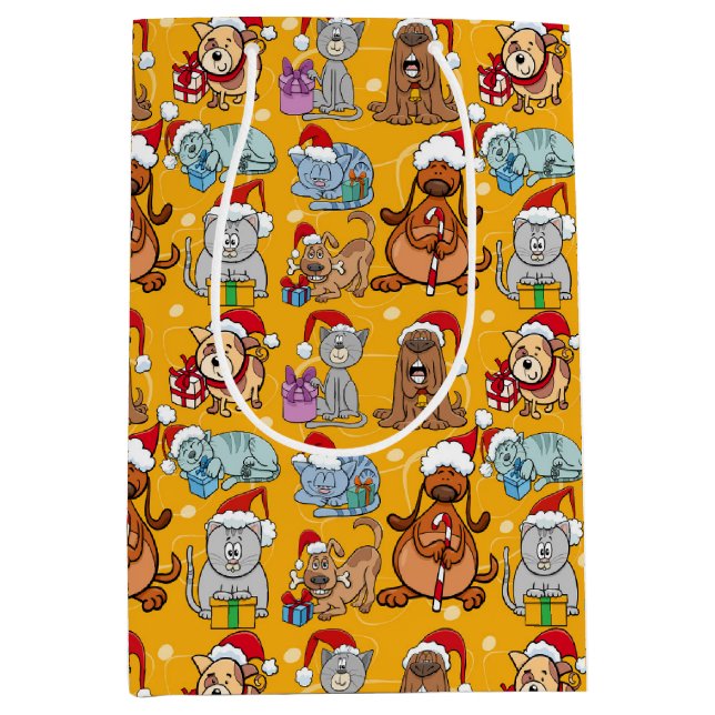 Festive Christmas Dogs and Cats  Mittlere Geschenktüte (Vorderseite)