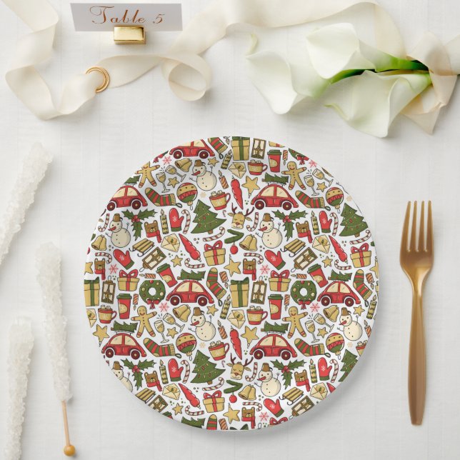 Festive Christmas Doodle Paper Plate Pappteller (Hochzeit)