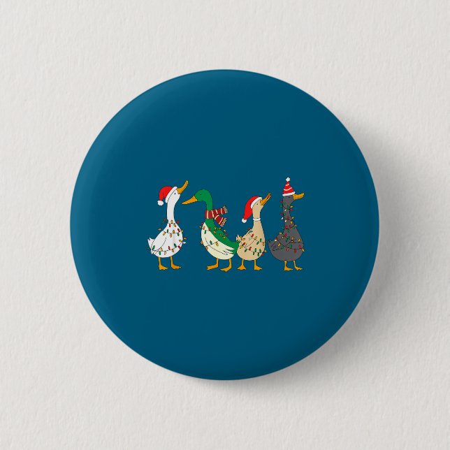 Festive Christmas Ducks Decorative Xmas Lights San Button (Vorderseite)