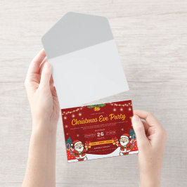 Festive Christmas Eve Party Invitation with Santa  All-in-One-Einladung