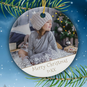 Festive Christmas Holiday Keepsake Family Photo  Keramik Ornament