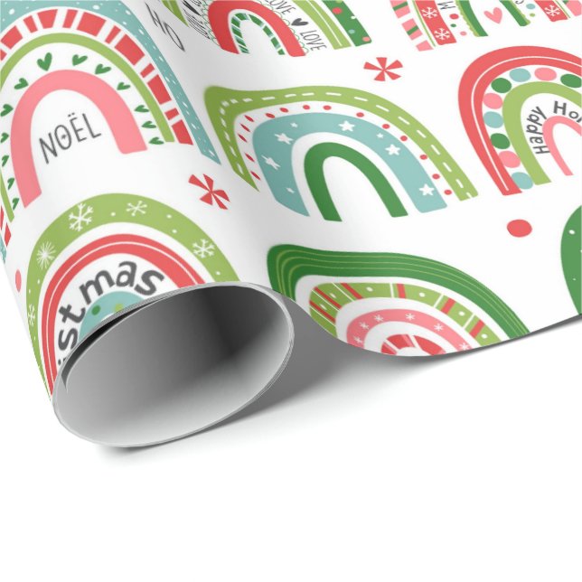 Festive Christmas Modern Rainbow Pattern Geschenkpapier (Rolleneckpunkt)