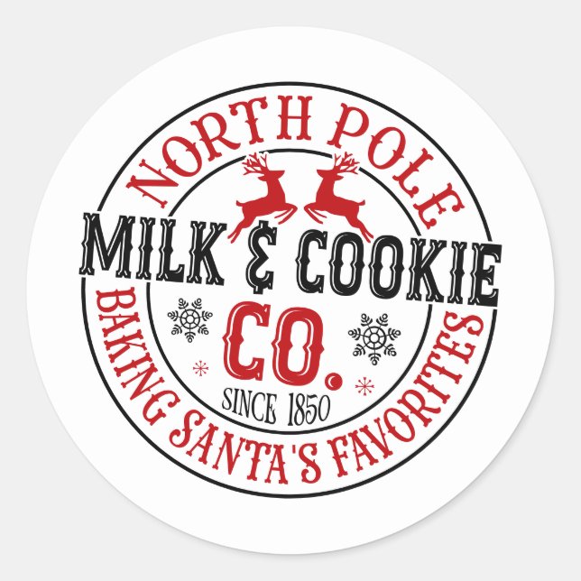 Festive Christmas North Pole Milk Cookie Company Runder Aufkleber (Vorderseite)