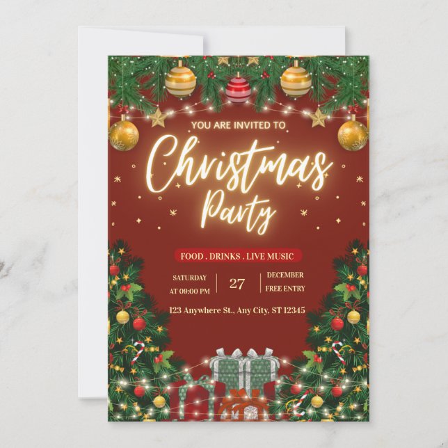 Festive Christmas Party Invitation Einladung (Vorderseite)