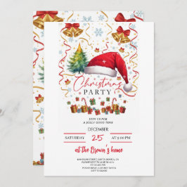 Festive Christmas Party Invitation Red Santa Hat Einladung