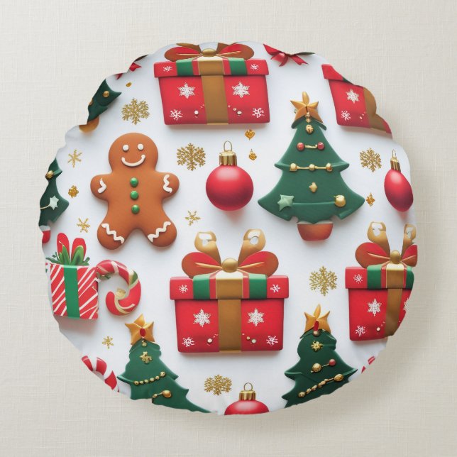 Festive Christmas Pattern Rundes Kissen (Vorderseite)