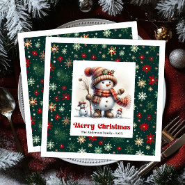 Festive Christmas Snowman Napkins Editable Kids Serviette