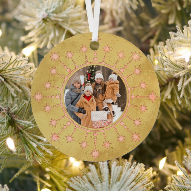 Festive Christmas Star: Pink and Gold Photo Ornament Aus Metall (InSitu)