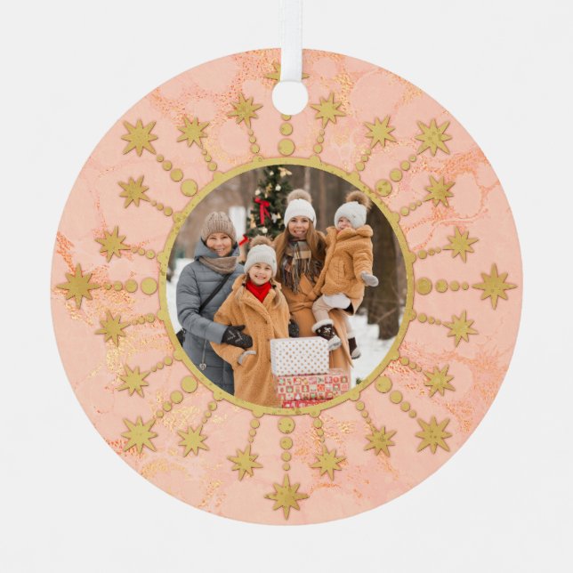 Festive Christmas Star: Pink and Gold Photo Ornament Aus Metall (Vorderseite)