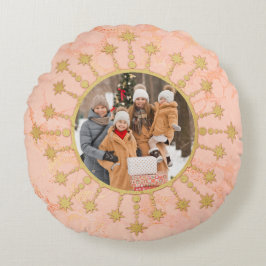 Festive Christmas Star: Pink and Gold Photo Rundes Kissen