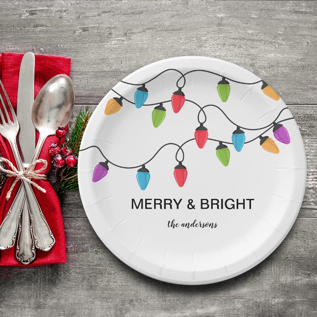 Festive Christmas String Lights Personalized Pappteller (Festive Christmas String Lights Personalized Paper Plates)
