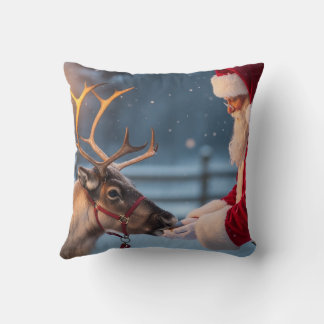 Festive Christmas Throw Pillow, Reindeer & Snowman Kissen