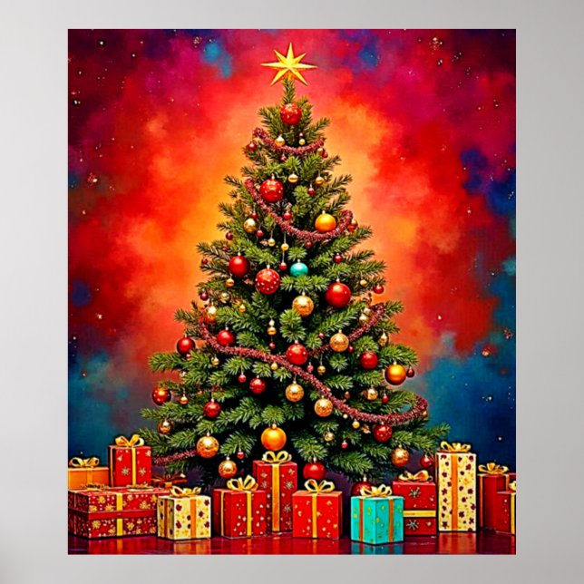 Festive Christmas Tree and Gifts Art Poster (Vorne)