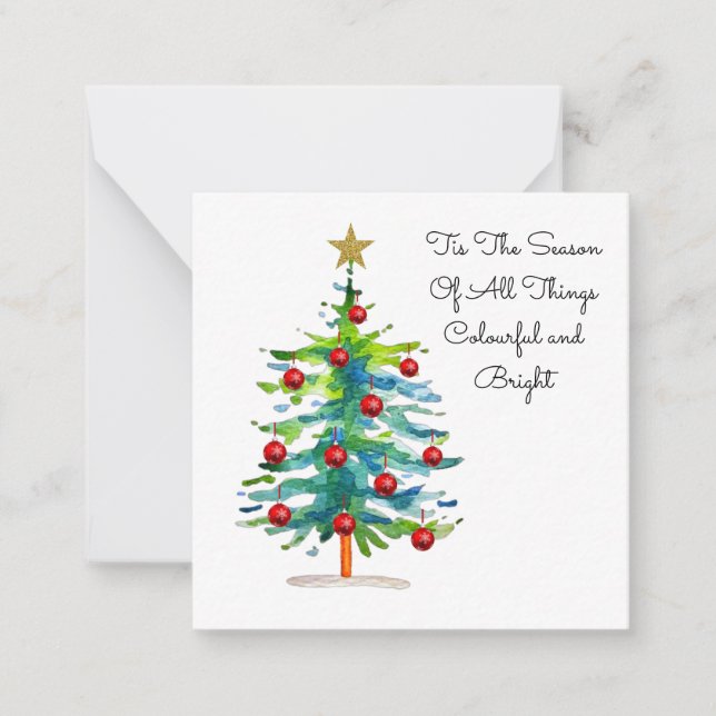 Festive Christmas Tree With Red Ornaments Mitteilungskarte (Vorderseite)