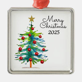 Festive Christmas Tree With Red Ornaments Ornament Aus Metall