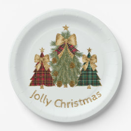 Festive Christmas Trees & Custom Name Paper Plates Pappteller