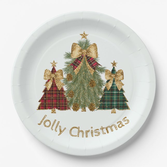 Festive Christmas Trees & Custom Name Paper Plates Pappteller (Vorderseite)