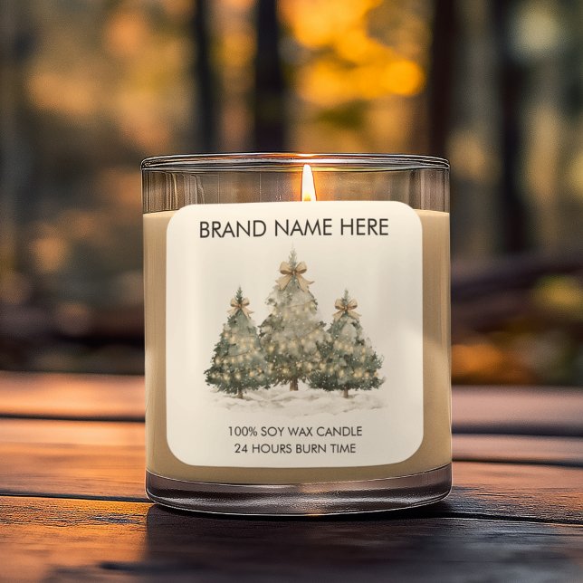 Festive Christmas Trees | Modern Candle Labels Quadratischer Aufkleber (Von Creator hochgeladen)