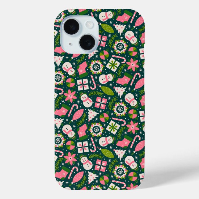 Festive Christmas Winter Holiday Pattern In Green  Case-Mate iPhone Hülle (Rückseite)