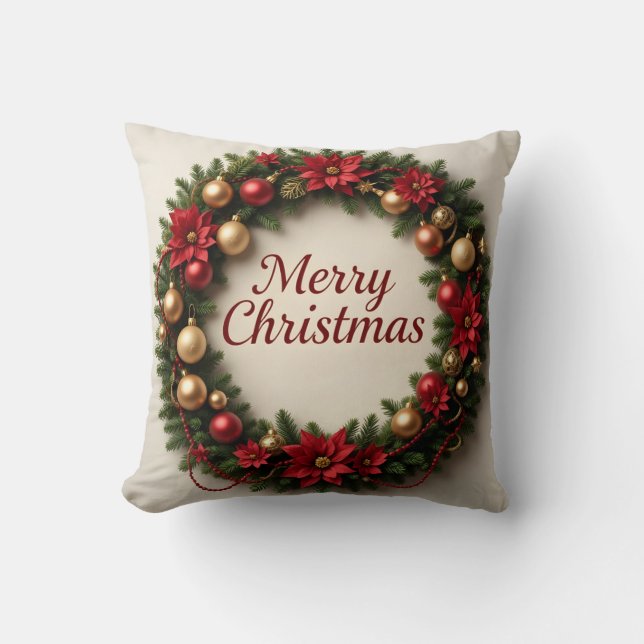 Festive Christmas Wreath Throw Pillow Kissen (Vorderseite)