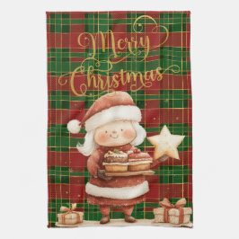 Festive Classic Red Green Gold Tartan Frau Claus Geschirrtuch