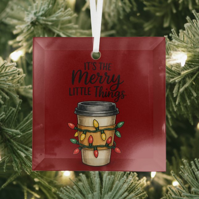 Festive Coffee Cup Christmas Sticker Ornament Aus Glas (Insitu)