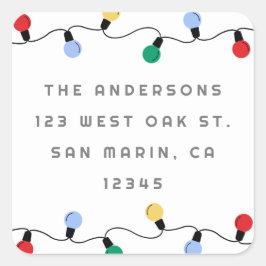 Festive Colorful Christmas Lights Return Address Quadratischer Aufkleber