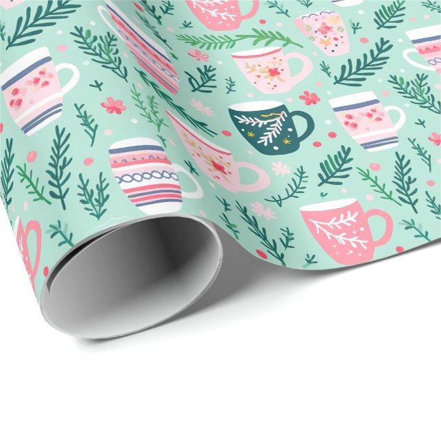 Festive Cozy Cups Holiday Christmas Geschenkpapier (Rolleneckpunkt)