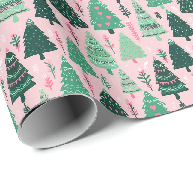 Festive Cozy Trees Holiday Christmas Geschenkpapier (Rolleneckpunkt)
