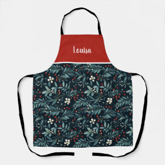 Festive Custom Christmas Greenery Pattern Schürze