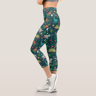 Festive Dinosaurier Weihnachtsmuster Capri Leggings