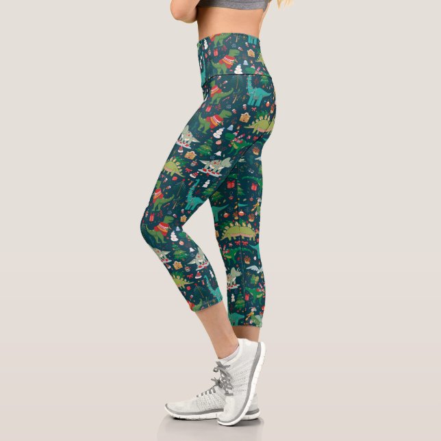Festive Dinosaurier Weihnachtsmuster Capri Leggings (Links)