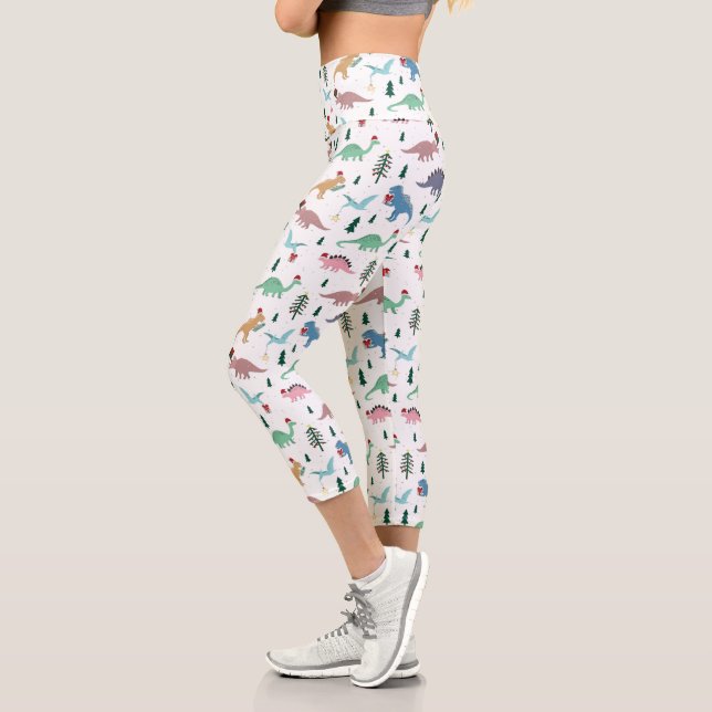 Festive Dinosaurier Weihnachtsmuster Capri Leggings (Links)