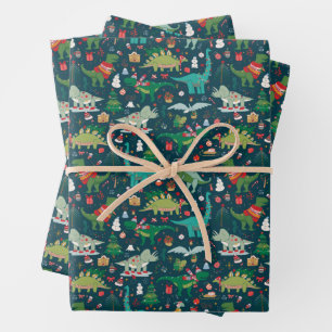 Festive Dinosaurier Weihnachtsmuster Geschenkpapier Set