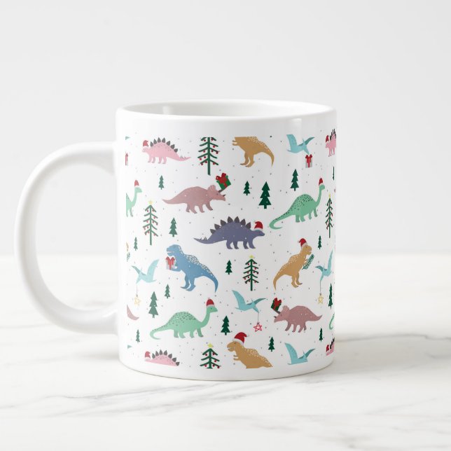 Festive Dinosaurier Weihnachtsmuster Jumbo-Tasse (Links)