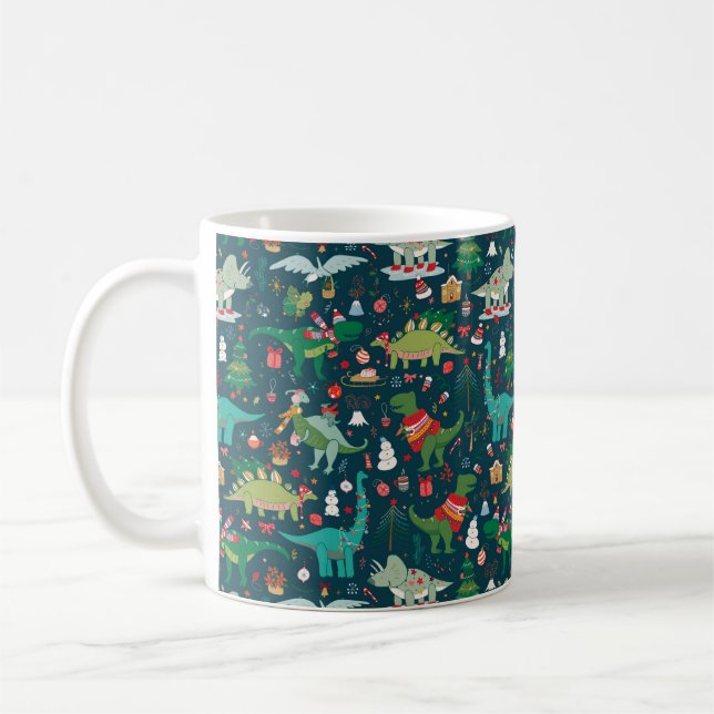 Festive Dinosaurier Weihnachtsmuster Kaffeetasse (Links)